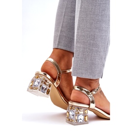 S.Barski Női magassarkú szandál kristályokkal, arany aranysárga 4