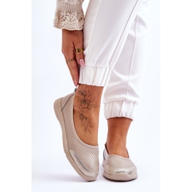 Női bőr nyitott bézs balerinák 1