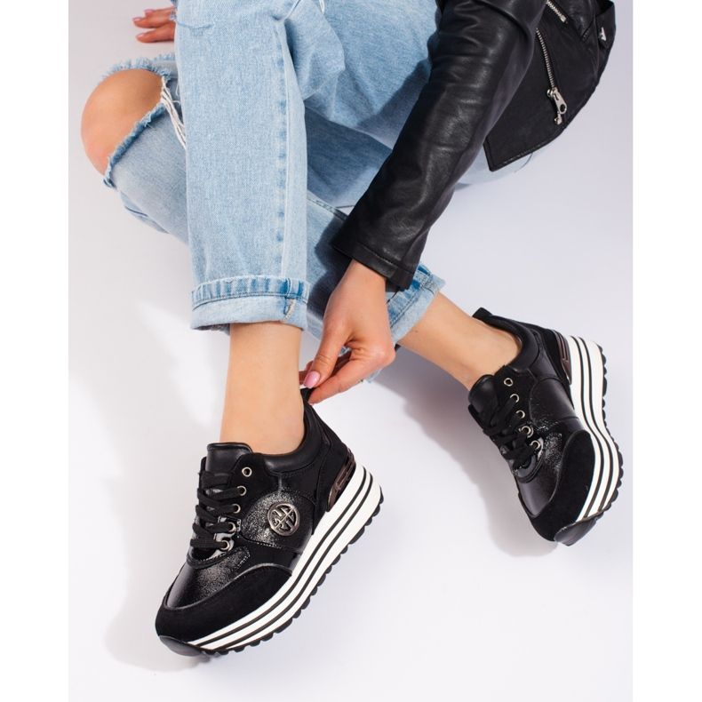 W. Potocki Női fekete Potocki wedge tornacipő 1