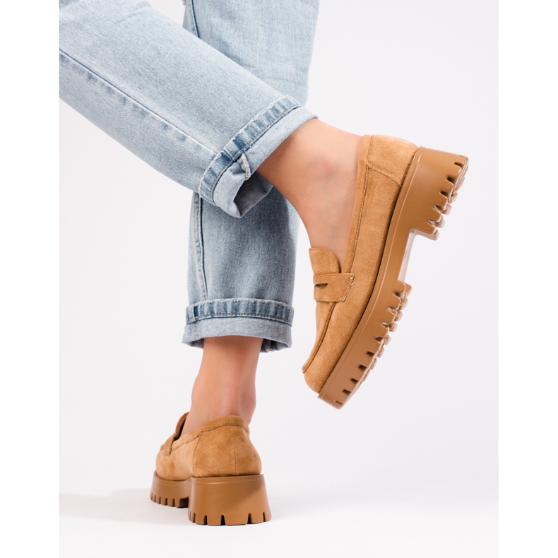 Női barna velúr cipők a Shelovet cégtől, vastag talppal 1