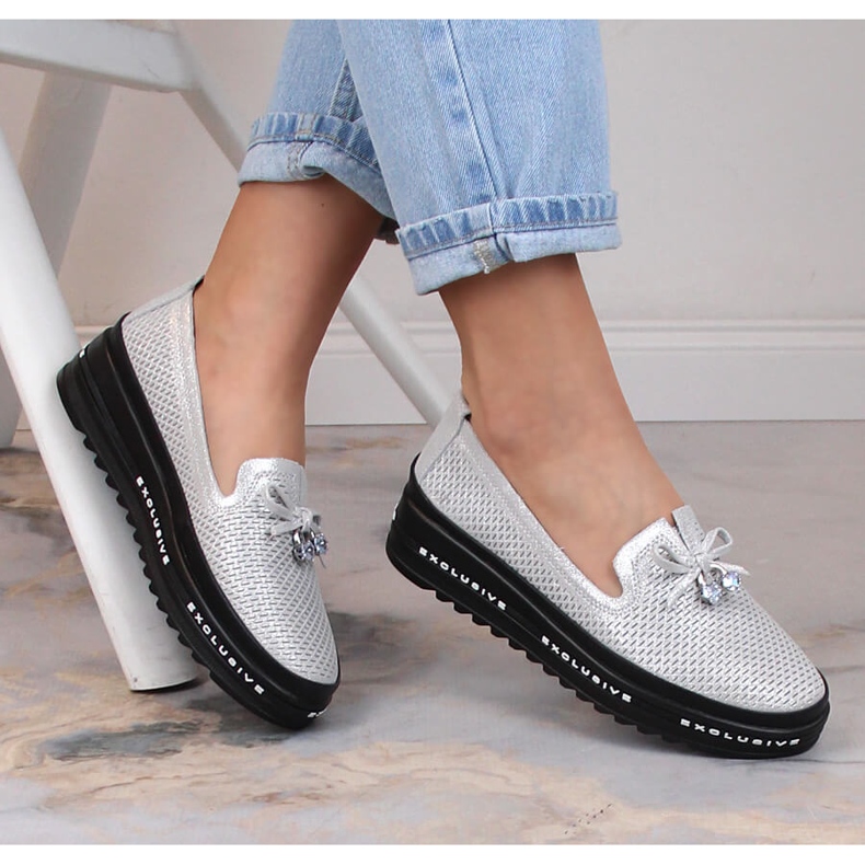 Bőr kényelmes női bebújós cipő ezüst S.Barski AL22400 1