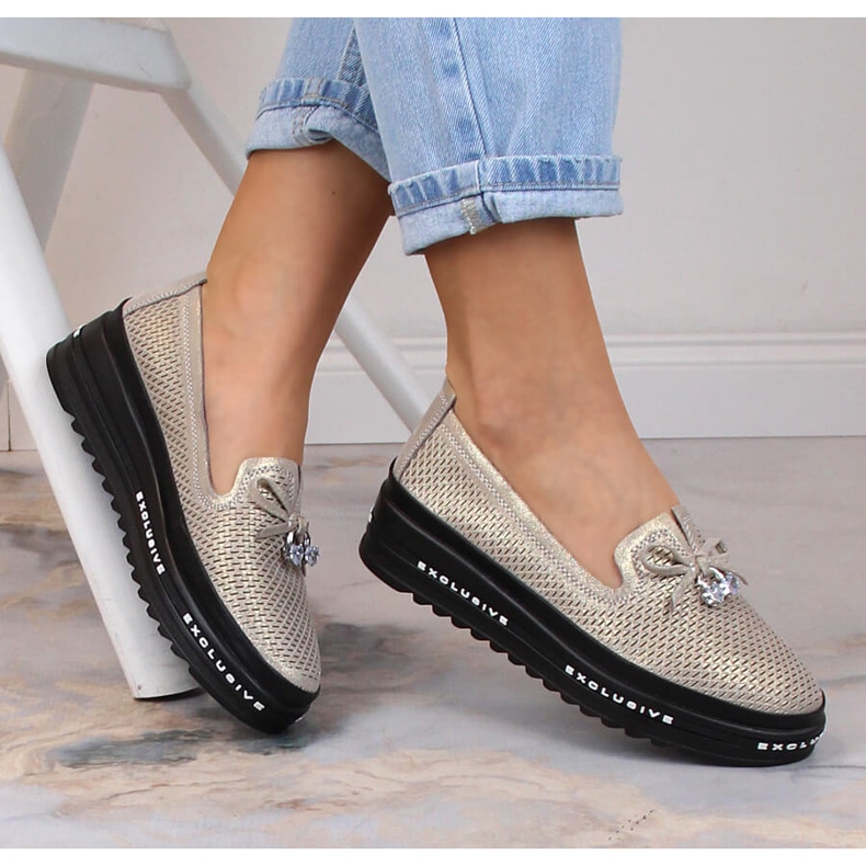 S.Barski AL22400 női bőr kényelmes bebújós arany cipő aranysárga 1