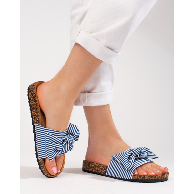 Női csíkos papucs fehér kék Vinceza 2