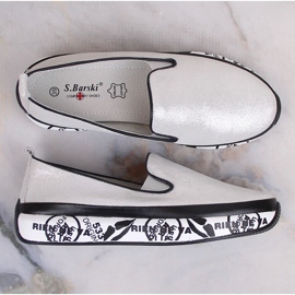 S.Barski LR29050 bőr kényelmes bebújós női cipő ezüst 7