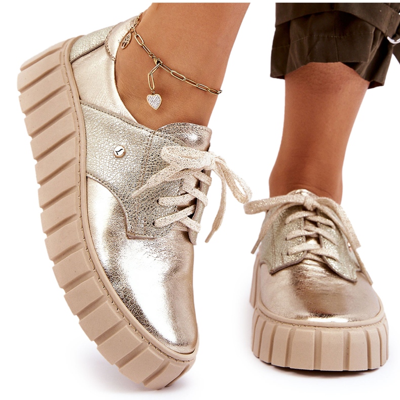 Lemar Bőr platformcipő, arany aranysárga 4