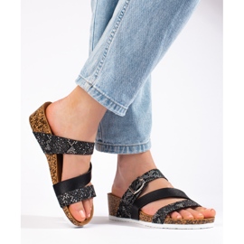 W. Potocki Női papucs alacsony ékkel, fekete Potockival 1