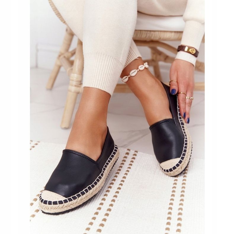 Bőr espadrilles fonott talpon Big Star HH274505 fekete 2