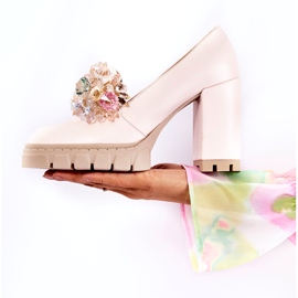 PA2 Elegáns pumpák díszítéssel, sima világos rózsaszín katerával 4