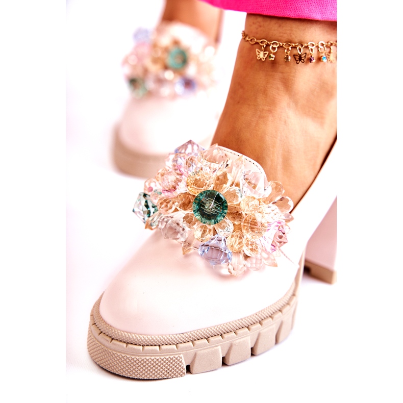 PA2 Elegáns pumpák díszítéssel, sima világos rózsaszín katerával 1