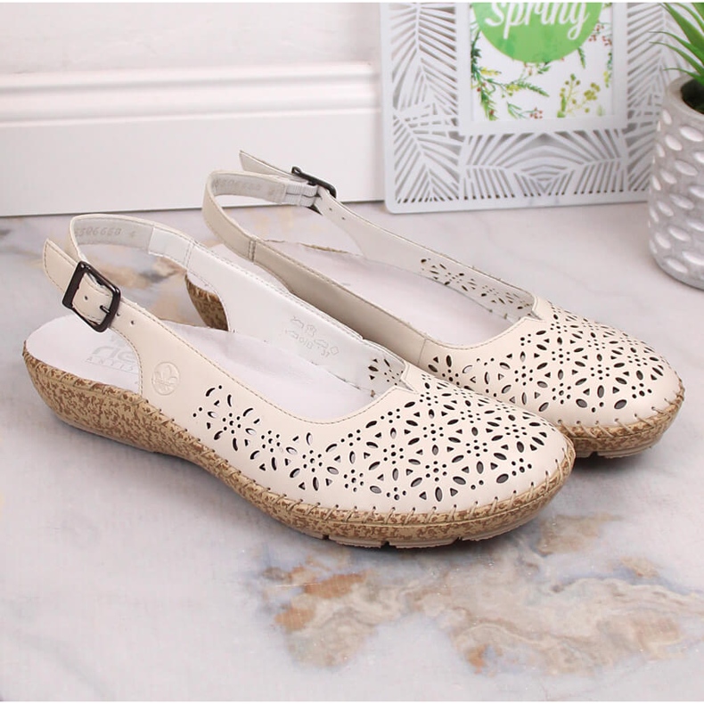 Bőr kényelmes áttört szandál bézs Rieker 44861-60 1