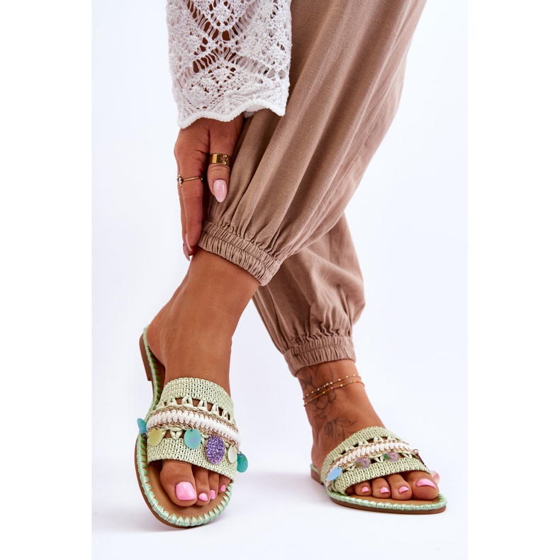 PS1 Női fonott, díszített papucs, zöld Millano 2
