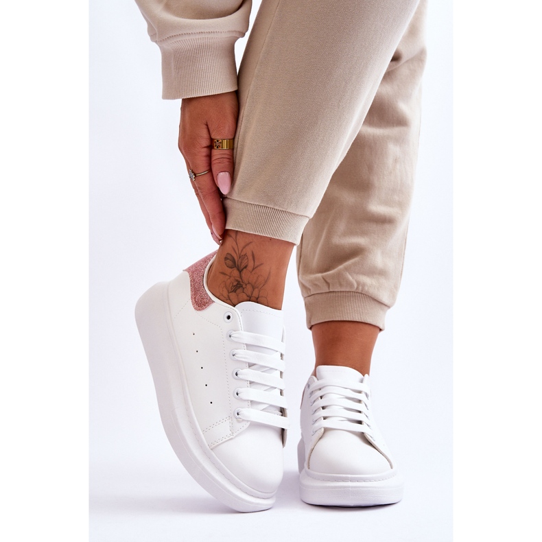 Női sportcipők csillogó fehér-rózsaszín platformon Eliso 1