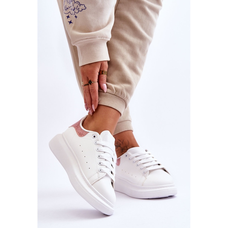 Női sportcipők csillogó fehér-rózsaszín platformon Eliso 2