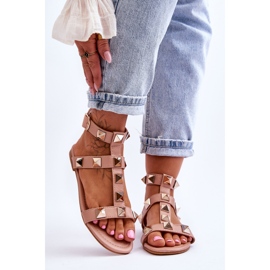 Női bőr szandál nagy szegecsekkel Nude Mishigan rózsaszín 1