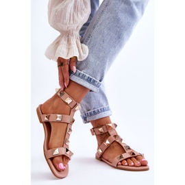 Női bőr szandál nagy szegecsekkel Nude Mishigan rózsaszín 2