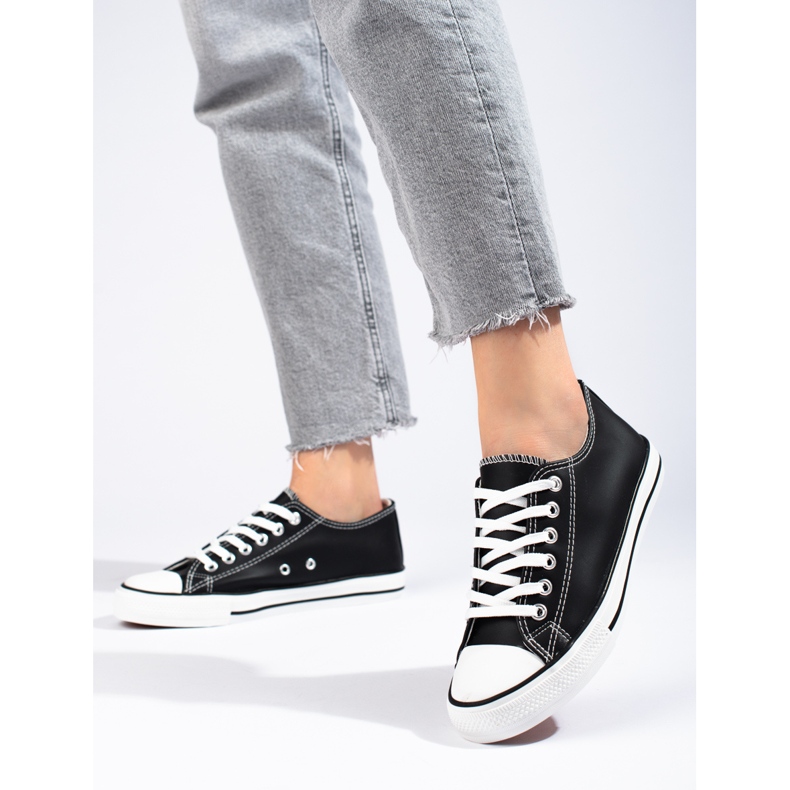 Klasszikus fekete Shelovet öko-bőr tornacipő 1