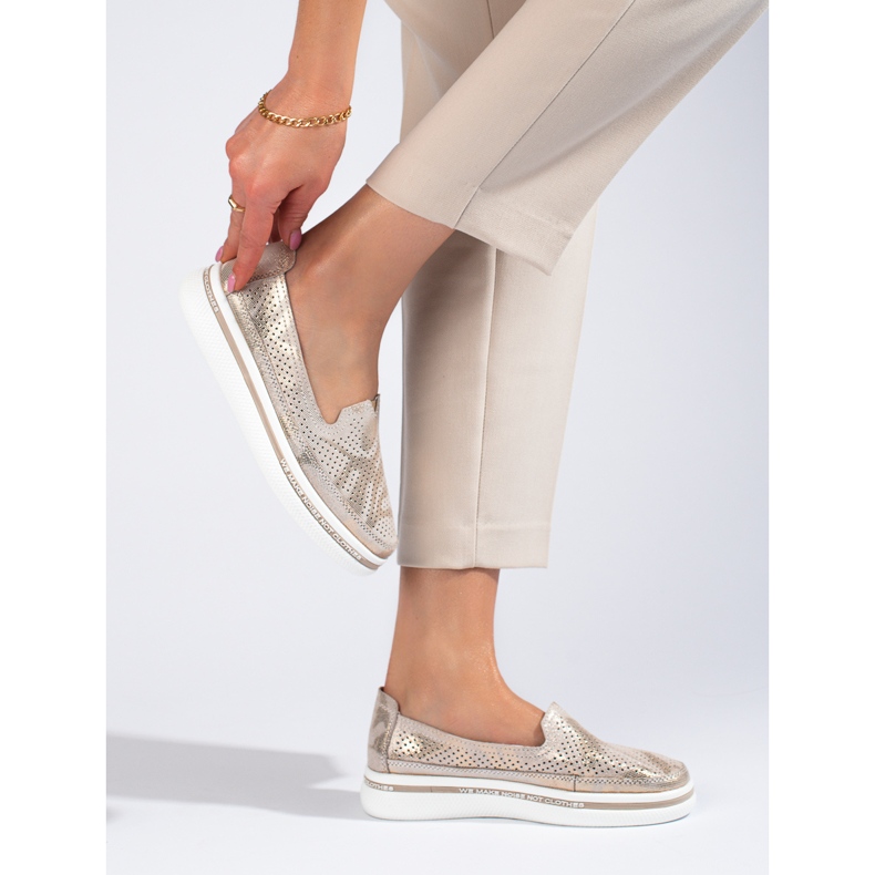 Shelovet bőr arany áttört cipő aranysárga 2