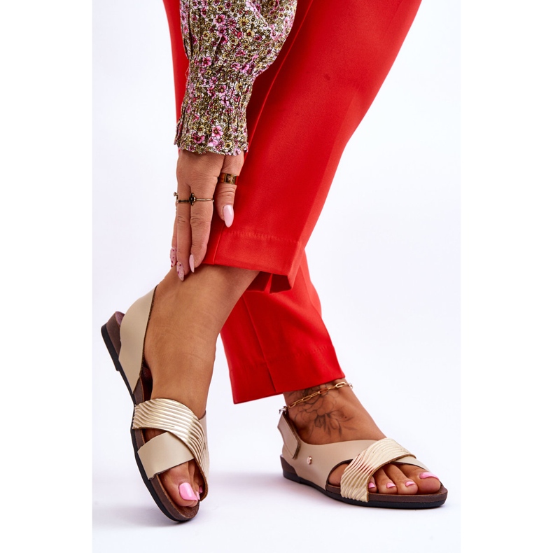 Lemar Arany és bézs Addison tépőzáras bőr szandál 2