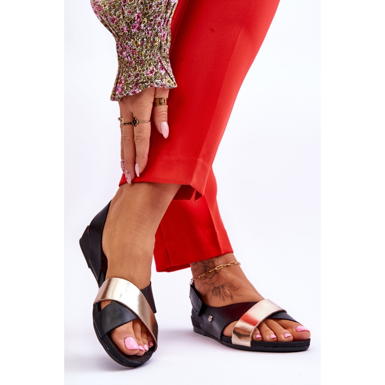 Lemar Bőr szandál fekete és arany Addison színnel 2