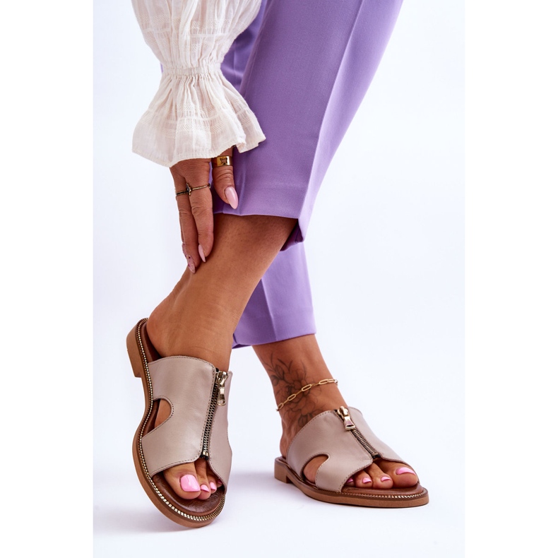 Lemar Női papucs bézs színű, dekoratív cipzárral 2 Lemar Női papucs bézs színű, dekoratív cipzárral 2