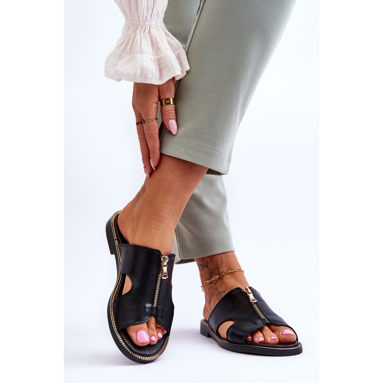 Lemar Női papucs fekete Clarence dekoratív cipzárral 2