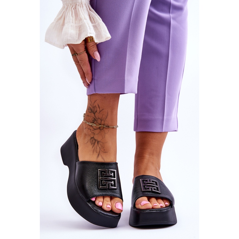 Lemar Női bőr papucs díszítéssel, fekete Renna 1