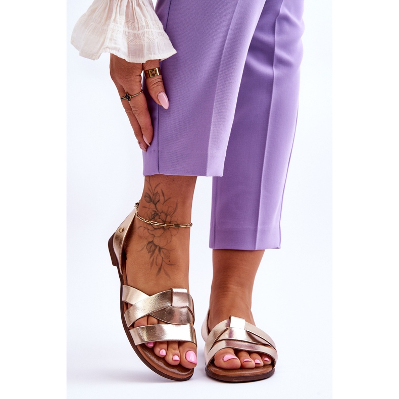 Zazoo Kényelmes arany Kayla bőr felcsúsztatható szandál aranysárga 1