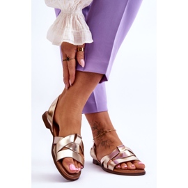 Zazoo Kényelmes arany Kayla bőr felcsúsztatható szandál aranysárga 2