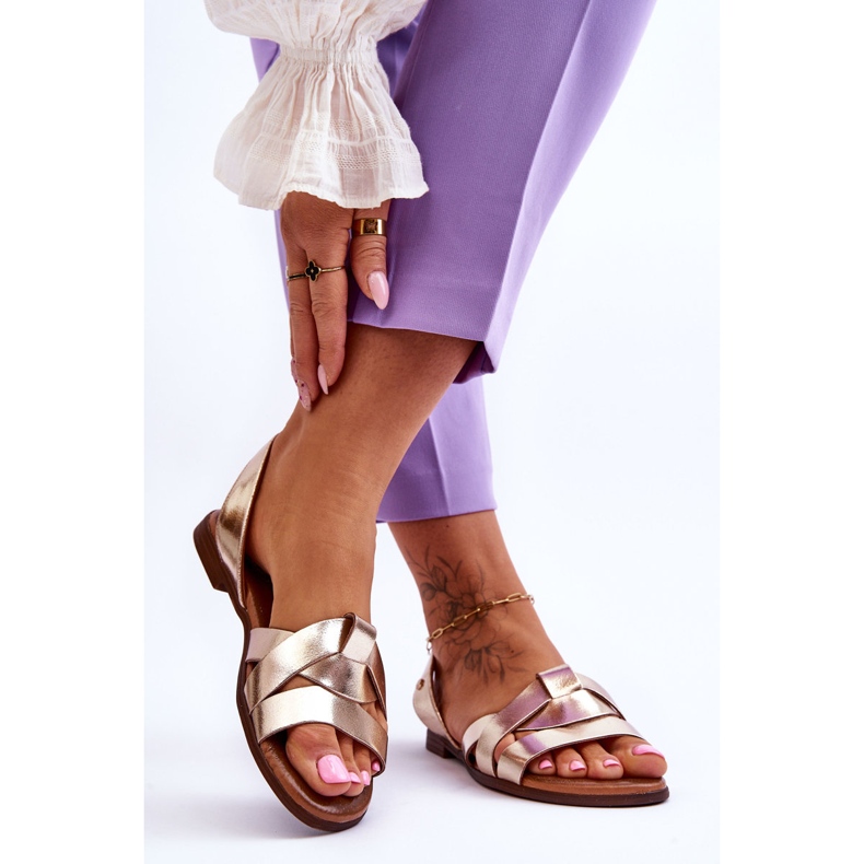 Zazoo Kényelmes arany Kayla bőr felcsúsztatható szandál aranysárga 2
