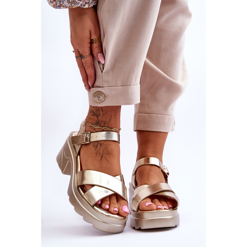 PS1 Női arany Hillary szandál masszív sarkú cipővel aranysárga 1