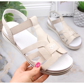 Kényelmes női felbújós szandál elasztikus ekrü Rieker V5052-80-al bézs 2