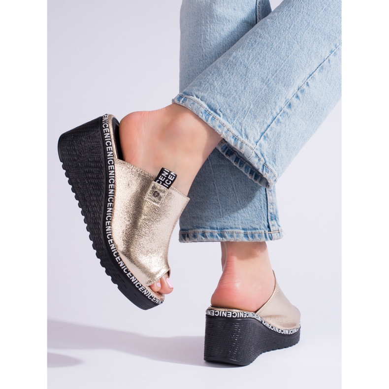 Női arany Shelovet ékpapucs aranysárga 1