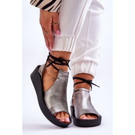 Bőr ékszandál Nicole 2743/063 ezüst-fekete 1