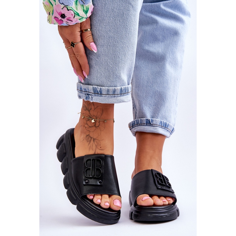 Vinceza Női Platform papucs fekete Monroe díszítéssel 1