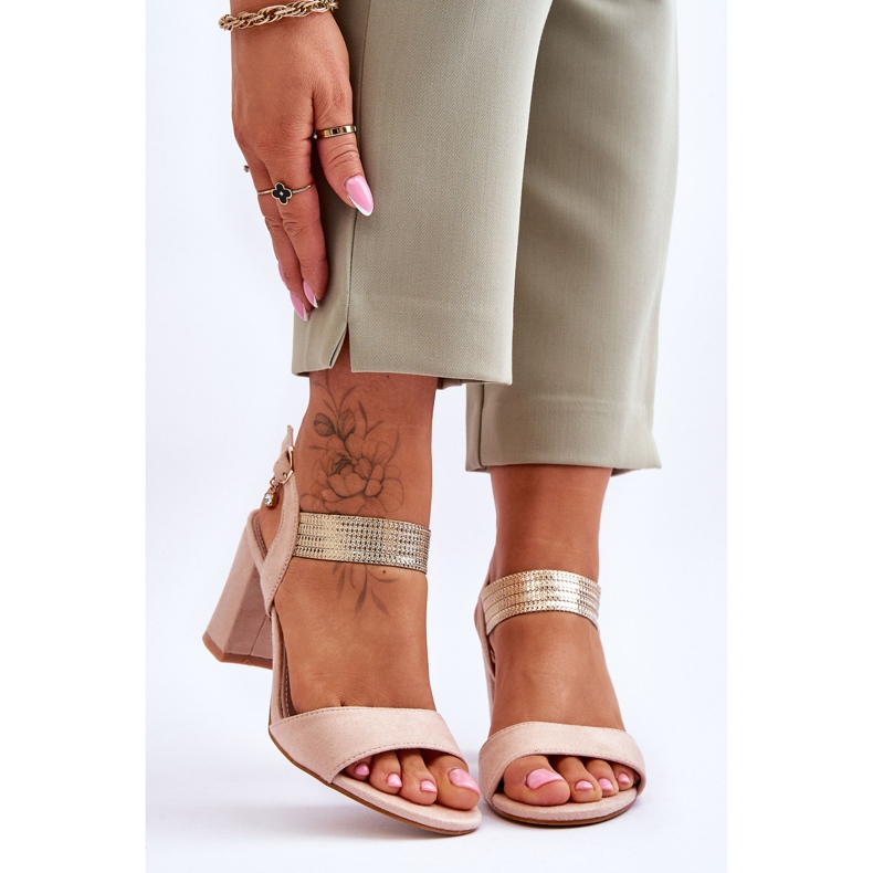 S.Barski Női szandál magas sarkú velúr bézs színű Enjoy 1