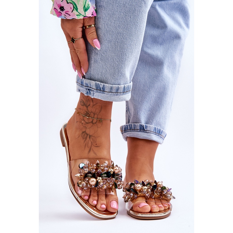 Női papucs díszítő kövekkel S.Barski KV-576-3 Arany aranysárga 1