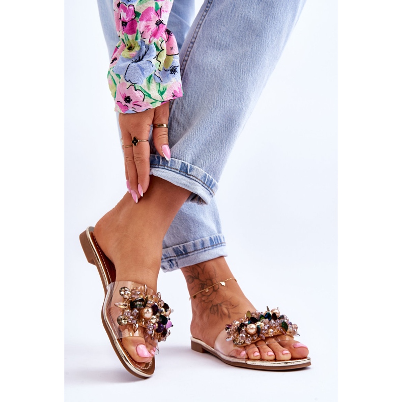 Női papucs díszítő kövekkel S.Barski KV-576-3 Arany aranysárga 2