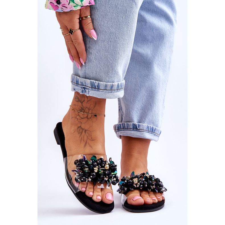 Női papucs díszítő kövekkel S.Barski KV-576-3 Fekete 1