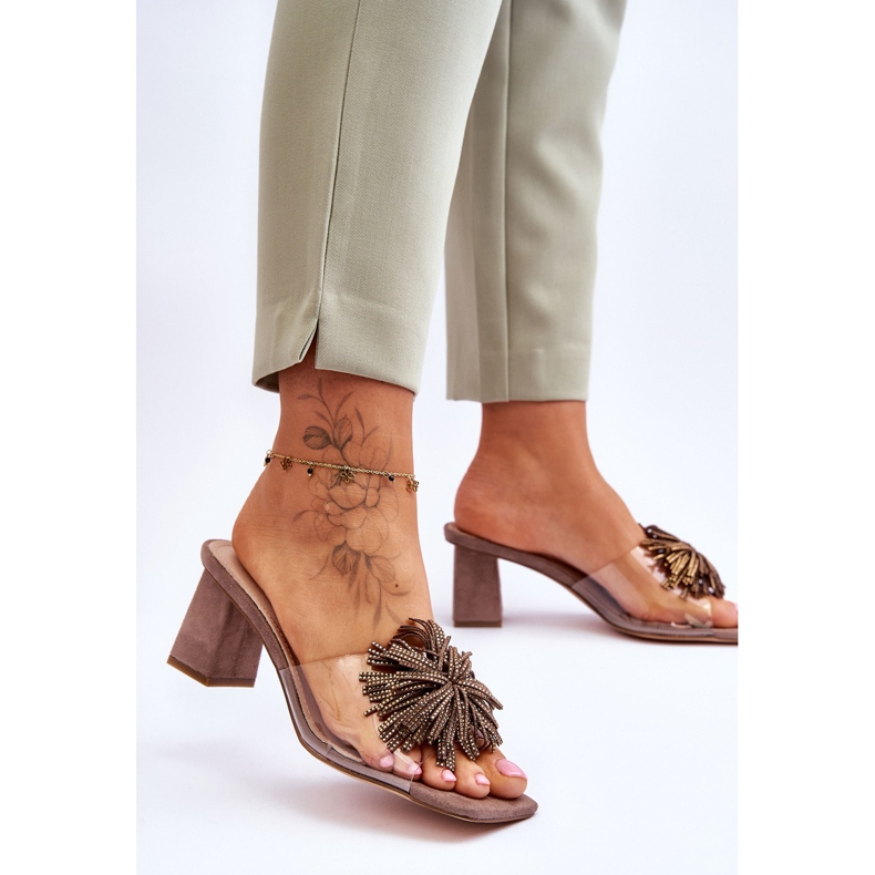 Divatos átlátszó magassarkú papucs S.Barski KV-AP658-1 barna 2