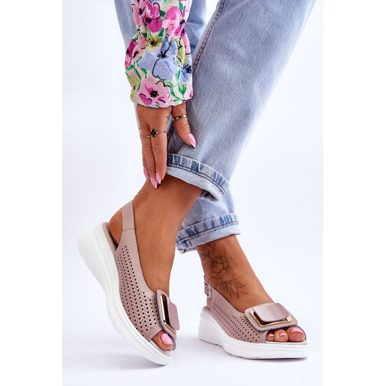 Áttört bőr szandál S.Barski BN291 Pink rózsaszín 2