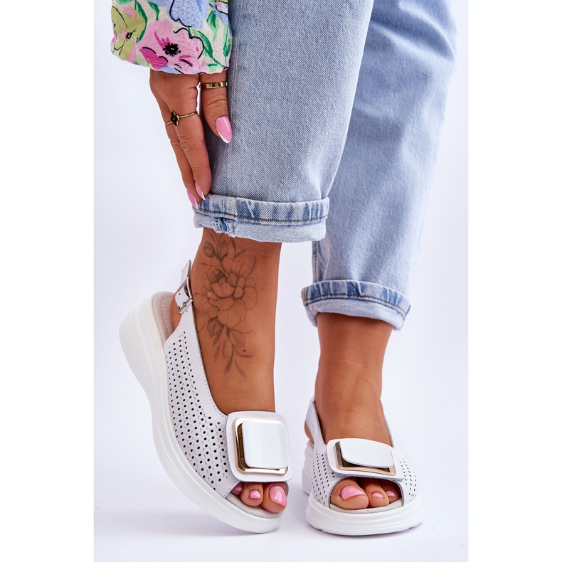 Áttört bőr szandál S.Barski BN291 Fehér 1