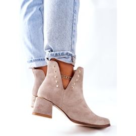 Lewski Shoes Női velúr csizma kivágással Lewski Cappuccino 3074 / B bézs 4