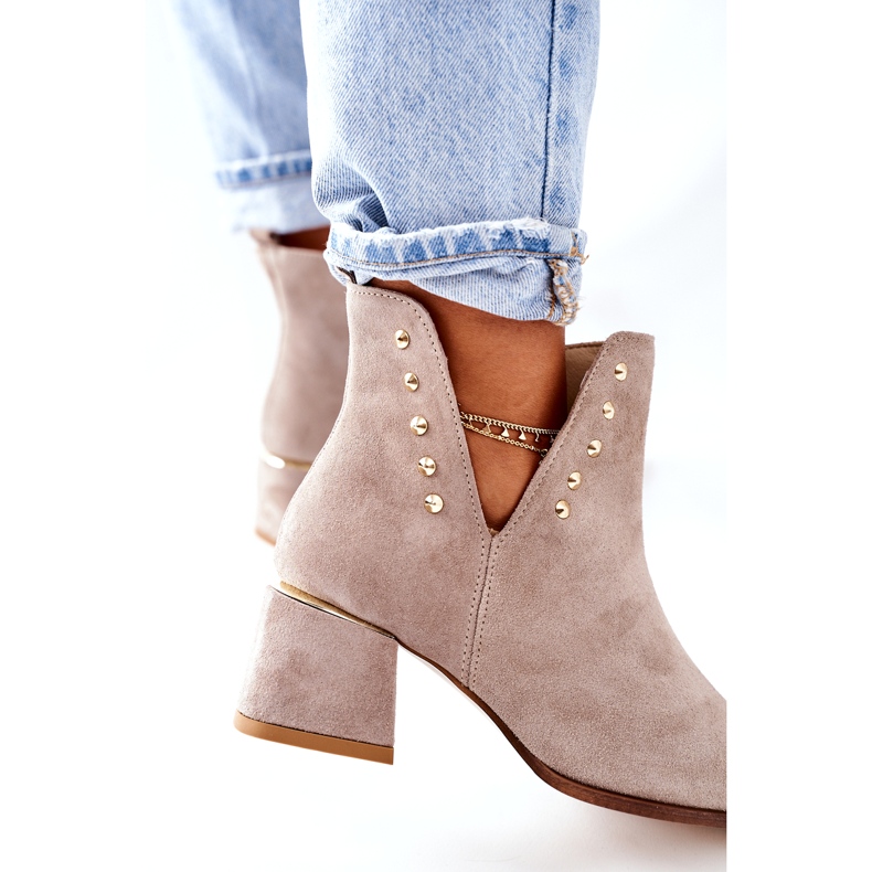 Lewski Shoes Női velúr csizma kivágással Lewski Cappuccino 3074 / B bézs 3