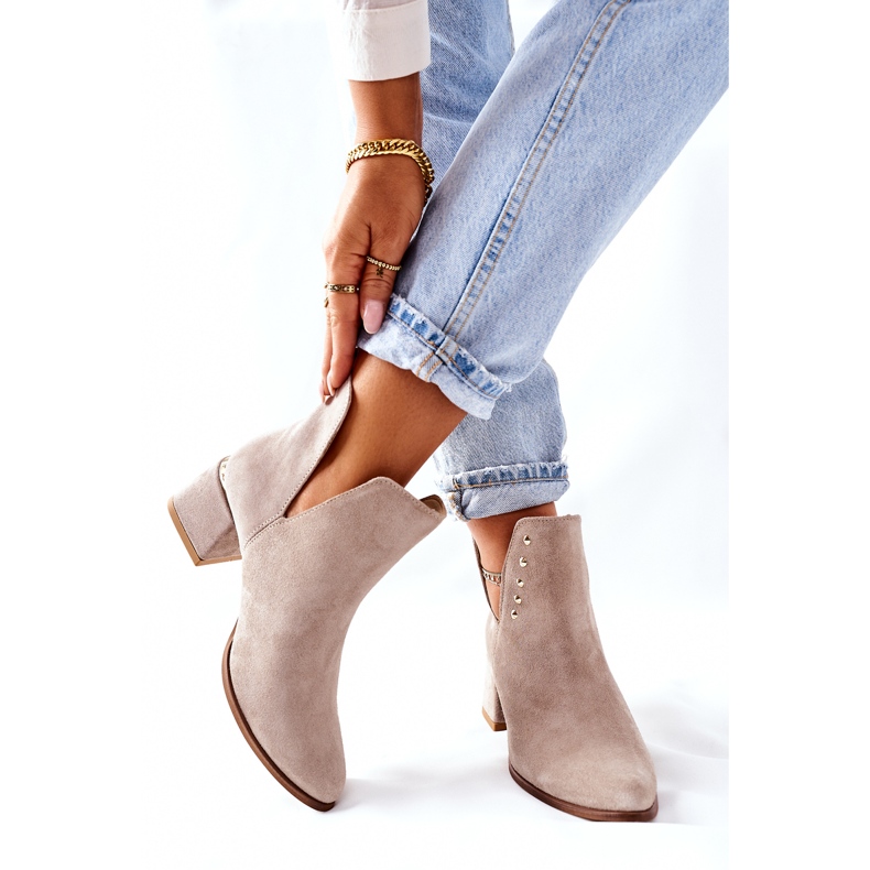 Lewski Shoes Női velúr csizma kivágással Lewski Cappuccino 3074 / B bézs 2