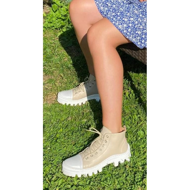 Polbut Bőr női csizma D1 bézs 2