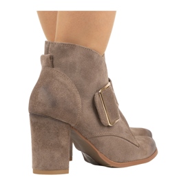 Exquisite Női bőr bokacsizma magas sarkú csattal 1265EX sötétbézs 1