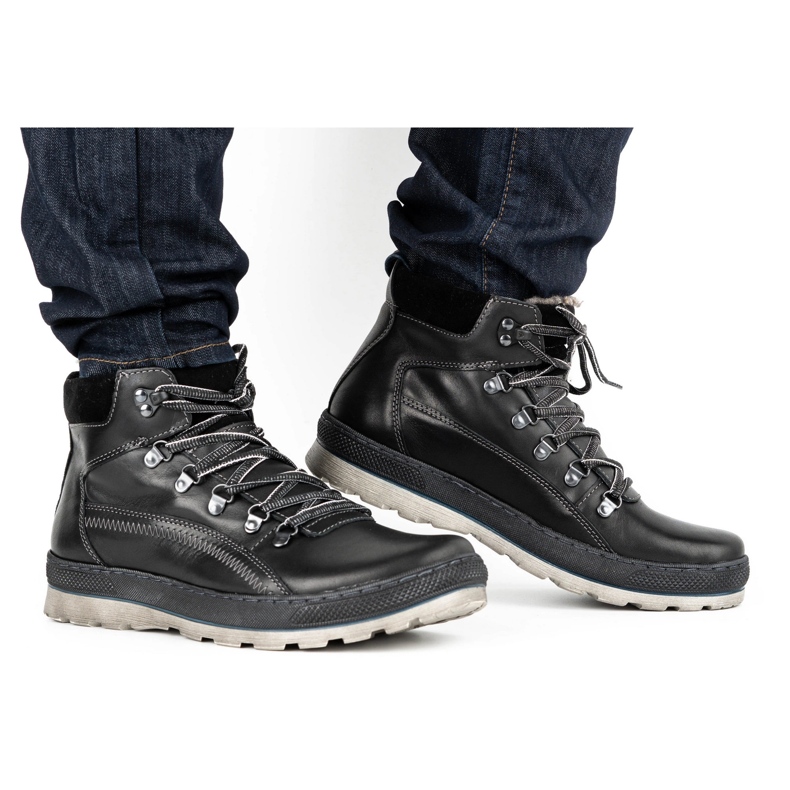 Olivier Férfi hőszigetelt bőr cipő 378MA fekete 1