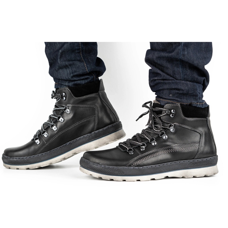 Olivier Férfi hőszigetelt bőr cipő 378MA fekete 2