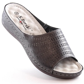 Kényelmes női bőr papucs ón éken S.Barski BN292 szürke 1