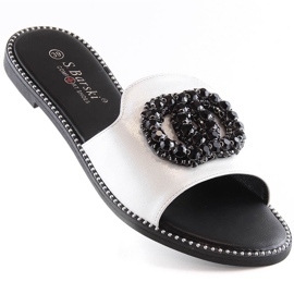 Kényelmes női lapos papucs cirkóniával ezüst S.Barski Kv 520-30 1